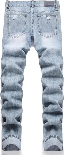 Vista 2 de OIIIO Pantalón vaquero de pierna recta rasgados para hombre
