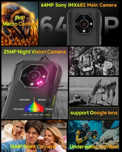 Vista 3 de Ulefone Armor X32 Pro 5G Teléfono resistente, MTK Dimensity 6300, 16+256GB, Android 15, Widevine L1, visión nocturna de 64MP/25MP, linterna