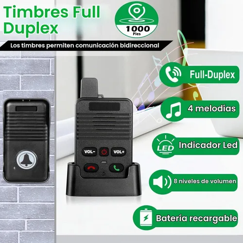 Vista 2 de Timbre inalámbrico, timbre inalámbrico impermeable dúplex completo mejorado, rango de 1000 pies, timbre comunicación bidireccional, 8 niveles