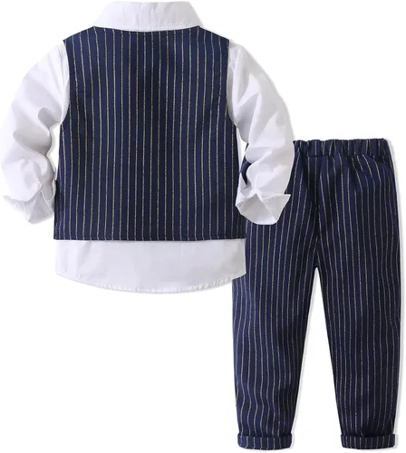 Vista 4 de JasberBaby Trajes para niños pequeños, vestido formal de caballero para niños, ropa de boda, trajes de portador de anillos