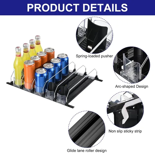 Vista 3 de uxcell Organizador de latas de soda para refrigerador, organizador de bebidas autoempujable para refrigerador, dispensador de bebidas ajustable