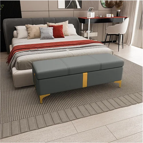 Vista 6 de LSLYTQ Bedroom Bench for End of Bed Bedroom Storage Bench End of Bed Leather Sofa Bench Window Sitting Fireplace Toy Storage... Upholstered Blu