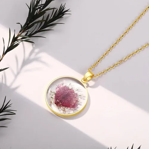 Vista 61 de Forget-Me-Not and Queen Anne's Lace Pressed Wildflower Necklace Birth Month Real Flower Necklace Gold/Silver Pressed Flower Jewelry