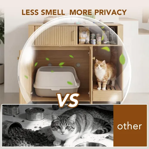 Vista 4 de YIDIXIS - Caja de arena oculta grande para gatos con estación de carga, evita que la arena para gatos se lleve a cabo, muebles modernos para gatos