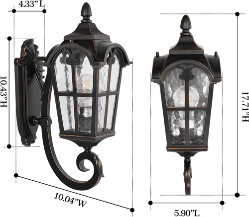 Vista 4 de PARTPHONER Lámpara de pared para exteriores, color negro, romana, de 17.71 pulgadas de alto, farol de pared exterior, aplique impermeable, luces