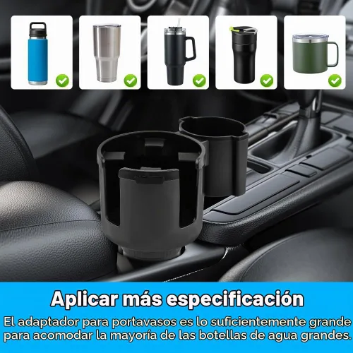 Vista 5 de Expansor de portavasos de automóvil 2 en 1, adaptador extensor ajustable para automóvil con base antideslizante, extensor de portavasos antiderrames