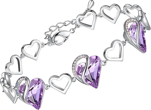 Vista 10 de Leafael Pulsera de eslabones de corazón infinito, piedra natal o piedra curativa para mujer, regalo de joyería de tono plateado para ella, cadena