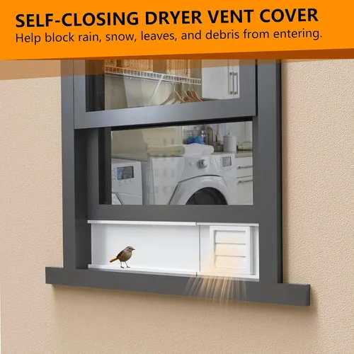 Vista 3 de LBG Products Kit de ventana de ventilación para secadora con cubierta de ventilación de cierre automático con pantalla para manguera de ventilación