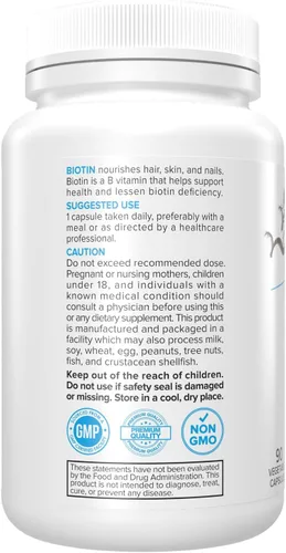 Vista 4 de Portions Master Biotina Vitamina B 10,000mcg - 90ct Cápsulas Vegetales - Cabello y Piel y Uñas Apoyo