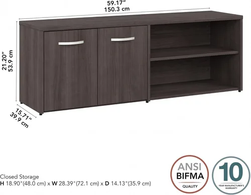 Vista 3 de Bush Business Furniture Studio C - Armario de almacenamiento bajo con puertas y estantes en gris tormenta, organización para el hogar u oficina