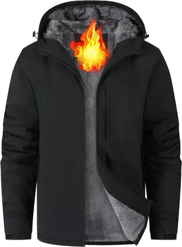 Vista 7 de Chaqueta impermeable de esquí para hombre, con forro polar, cálida chaqueta de lluvia de invierno con capucha