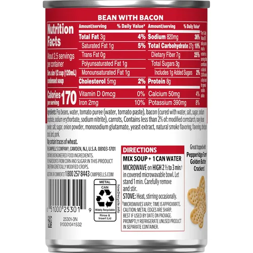 Vista 3 de Campbell's - Sopa condensada de frijol con tocino, sabor natural ahumado añadido, lata de 11.25 oz