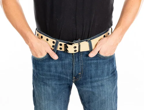 Vista 6 de Funky Junque Mens Women Belt Work Tactical Canvas Military Double Pronged Heavy Duty Army Grommets Web Black Grunge