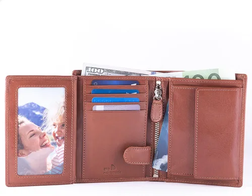 Vista 4 de Billetera de cuero para hombre con cierre de moneda con cierre RFID, Bugatti Bronceado, Cartera de cuero para hombre de tamaño completo