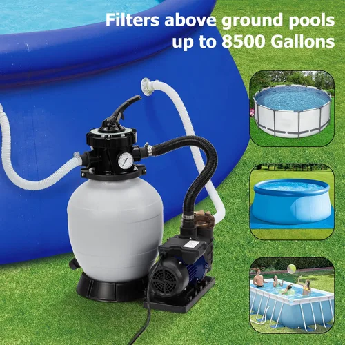 Vista 6 de Bomba de filtro de arena de 13 pulgadas, filtro de arena de piscina de 3434 GPH de 3/4 HP para piscinas sobre el suelo y enterradas de hasta 8500