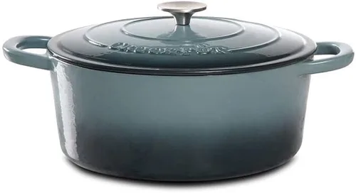 Vista 6 de Crock Pot Artisan - Cacerola redonda de hierro fundido esmaltado estilo horno holandés de 6 cuartos de galón, con tapa - Rojo degradado Rojo