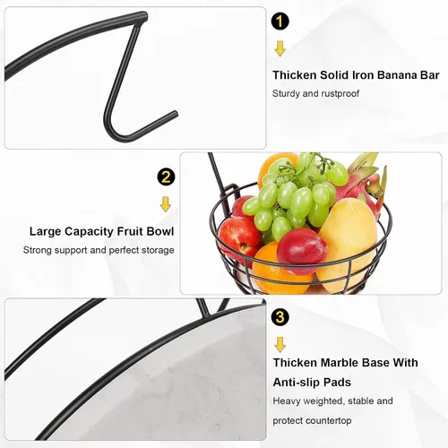 Vista 3 de Livabber - Frutero de encimera con colgador de plátanos, cuenco moderno de almacenamiento de frutas y verduras, con soporte de árbol de plátano