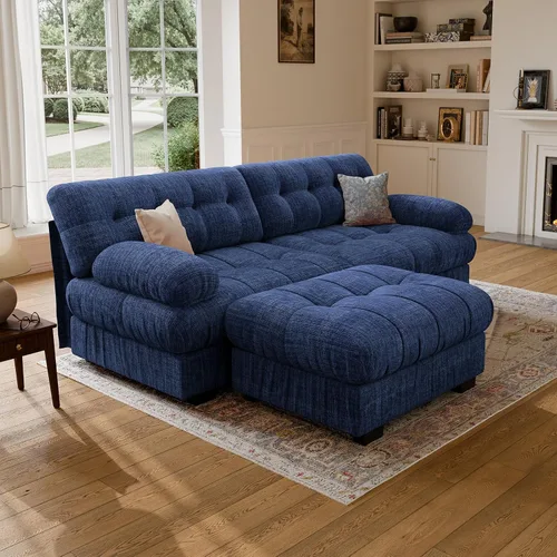 Vista 13 de Sofá modular de gran tamaño de 90 pulgadas con otomana móvil, asiento profundo en forma de L, cómodo sofá de nube de felpilla de 3 asientos modernos