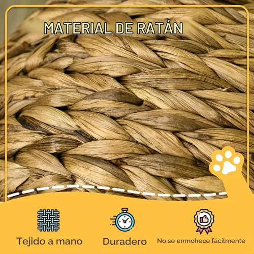 Vista 4 de PawHut Cama elevada tejida a mano para gatos con cojín suave y forma de silla de huevo, cama de cesta con soporte, casa de mimbre elevada para gatos