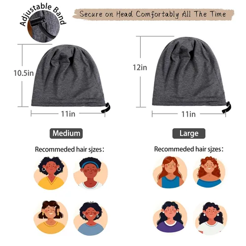 Vista 5 de Gorro de Satén de Seda Envolvente para el Cabello para Dormir, 2 Piezas Gorros de Seda Ajustables para Mujeres y Hombres, Gorras de Noche Rosa