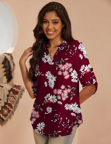 Vista 4 de a.Jesdani - Blusas de manga 34 que se enrollan, con cuello en V, diseño tipo túnica, talla extragrande para mujer
