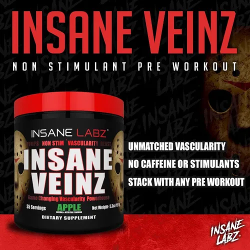 Vista 4 de Insane Labz Insane Veinz - Polvo no estimulante potenciador de óxido nítrico, cargado con sulfato de agmatina y betaína anhidra, aumenta