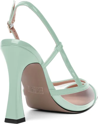 Vista 5 de AMBELIGHT Zapatos de vestir con puntera puntiaguda transparente para mujer, sandalias de charol grueso para citas, zapatos de tacón alto de aguja
