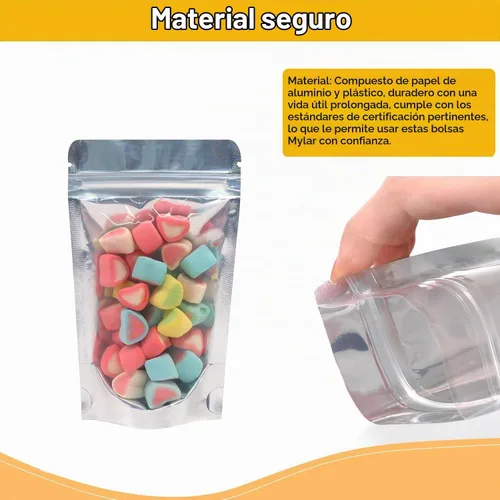 Vista 3 de SumDirect, bolsas de aluminio con cierre, reutilizables, 50 unidades, bolsa vertical para alimentos con ranura para almacenar alimentos