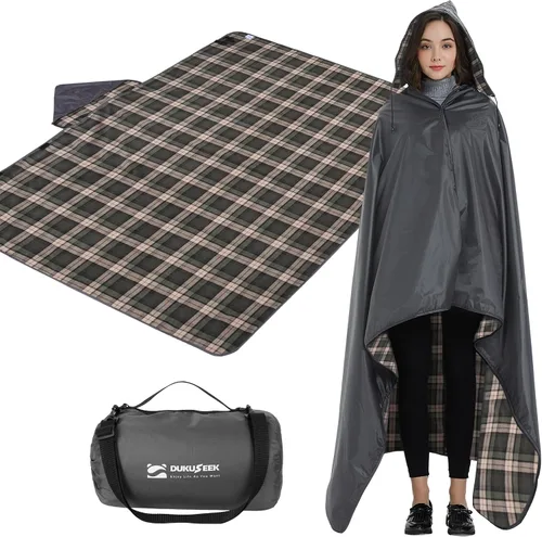 Vista 21 de DUKUSEEK Manta con capucha para exteriores, manta de camping impermeable, acolchada, forro polar grueso, cálida, resistente al viento, a prueba