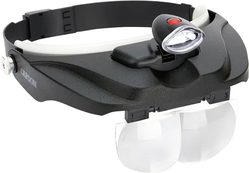 Vista 2 de Lupa con 4 lentes diferentes, Carson Optical Pro Series, magnivisor de lujo con luz LED para usar en la cabeza, negro