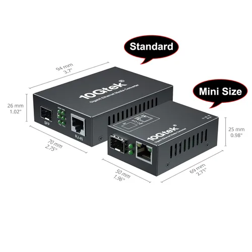 Vista 3 de Un par de convertidores de fibra Gigabit a Ethernet de tamaño mini, multimodo Dual LC a RJ45, 10/100/1000Base-Tx a 1000Base-SX, con módulo SFP