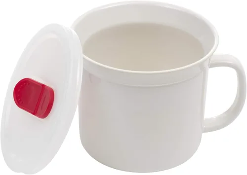 Vista 2 de GoodCook Taza de cerámica apta para microondas de 20 onzas con tapa ventilada, color blanco