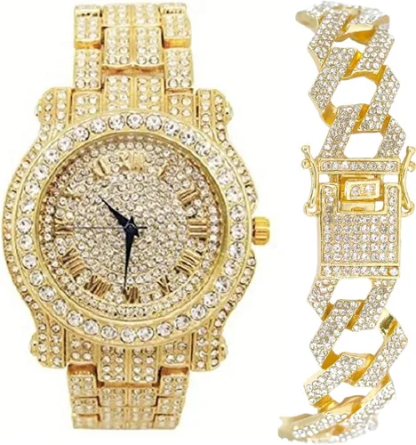 Vista 16 de Charles Raymond Reloj redondo de lujo para hombre totalmente incrustado con brillantes en plata con pulsera Bling-ed Out - L0504B