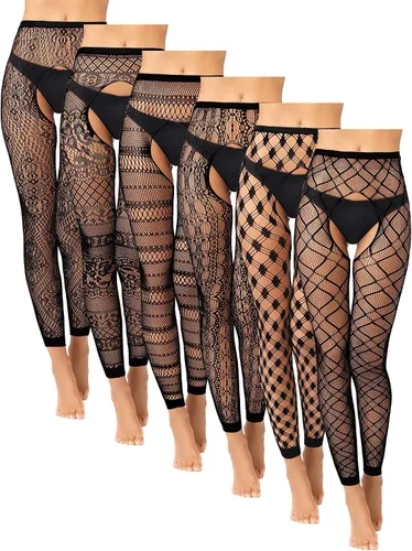 Vista 9 de Skylety 6 pares de medias de red para mujer, medias altas hasta el muslo, medias con tirantes para mujeres y niñas