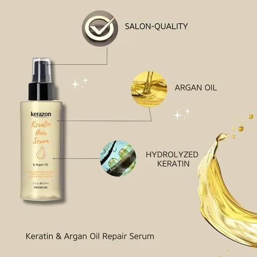 Vista 3 de KERAZON Aceite de argán para el cabello con queratina que suaviza el tratamiento de reparación de daños secos, fórmula premium, protección