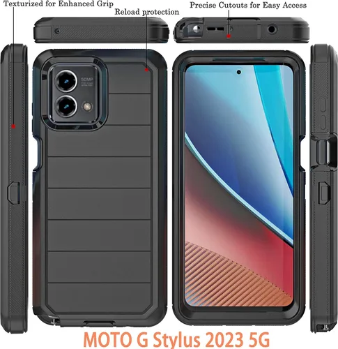 Vista 2 de Funda para Moto G Stylus 5G 2023 (sin protector de pantalla) con funda duradera de 3 capas a prueba de caídas, a prueba de golpes, funda de goma