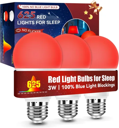 Vista 11 de Neporal Bombillas de Luz Roja de 625nm 3W para Dormir, Bombillas de Bloqueo 100% de Luz Azul para Promover la Melatonina, Bombilla LED A19