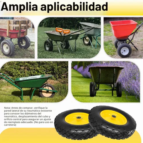 Vista 7 de Neumático y rueda sólidos para carretilla 4.80/4.00-8, neumático sin aire de 16" con cubo centrado de 3", rodamientos de 5/8" y 3/4", compatible