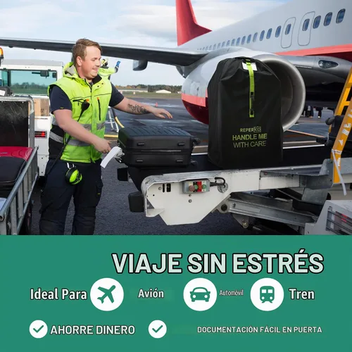 Vista 7 de reperkid Bolsa de cochecito para avión, costuras reforzadas, cubierta resistente al desgarro Negro -verde