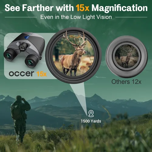 Vista 2 de 15x30 Binoculares compactos para adultos y niños - Occer Binoculares de gran vista de alta potencia para observación de aves - Prismáticos ligeros