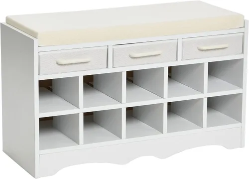 Vista 13 de Household Essentials Banco de zapatos de entrada con 10 cubículos, acabado de madera de fresno