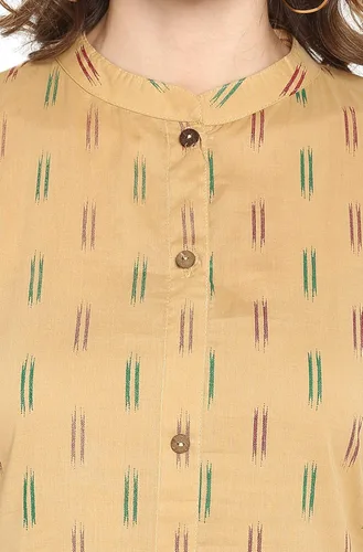 Vista 6 de Janasya Kurta de algodón beige indio para mujer