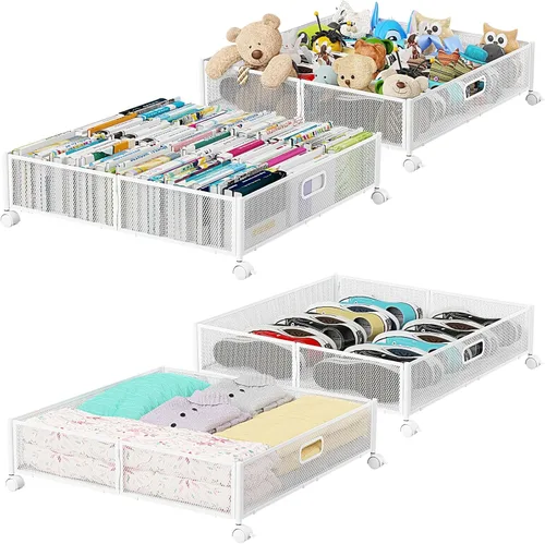 Vista 18 de Contenedor de Almacenamiento Debajo de la Cama con Ruedas, Organizador de Cajones de Almacenamiento para Zapatos Debajo de la Cama, Contenedores