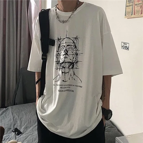 Vista 3 de Camiseta de manga corta con estampado gráfico de Y2k para hombre, estilo grunge, ropa gótica Harajuku
