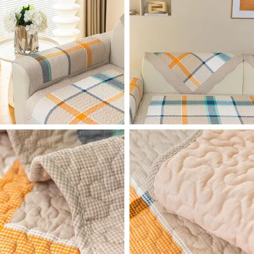Vista 69 de vctops - Funda de sofá de Navidad a cuadros Buffalo Check de algodón, fundas de sofá seccional acolchadas de patchwork, funda de sofá antideslizante