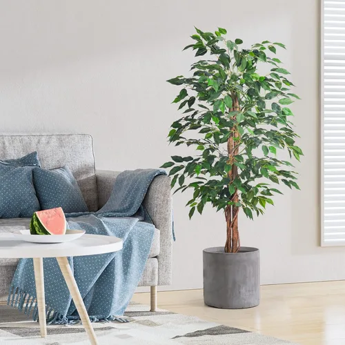 Vista 7 de HAIHONG Árbol de Ficus Artificial de 4 Pies, Plantas de Seda Artificial con Maceta de Vivero de Plástico Resistente, Árboles de Ficus Artificiales