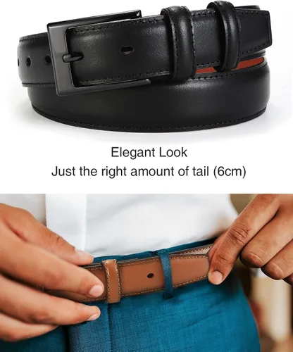 Vista 6 de CHAOREN Cinturón de vestir para hombre, paquete de 2 unidades, cinturón de cuero genuino para hombres de 1 18 pulgadas, ocasión formal y atuendo