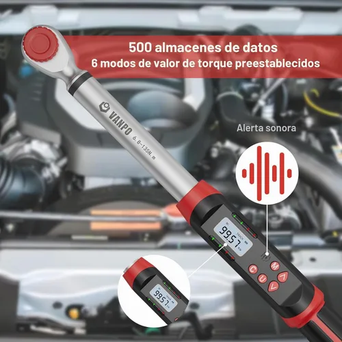 Vista 6 de VANPO Llave dinamométrica digital de 1/2 pulgada 5-99.5 ft-lb/6.8-135Nm, llave dinamométrica electrónica con valor preestablecido, timbre