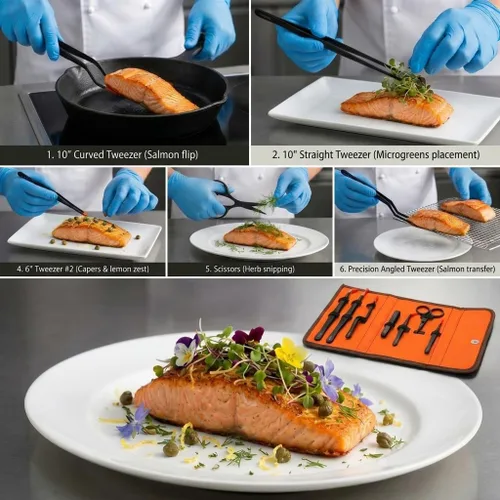 Vista 10 de Manjushri Pinzas para chef profesional, tijeras, alicates para hueso, juego de hornear (negro)