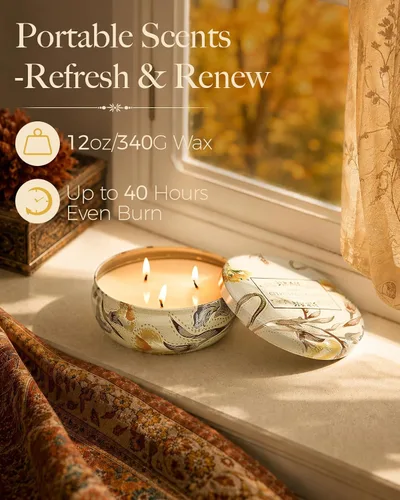 Vista 46 de M&SENSE Velas aromáticas de bayas cítricas, vela grande de lata de soja de 3 mechas, más de 40 horas de tiempo de combustión, cera vegana 100%